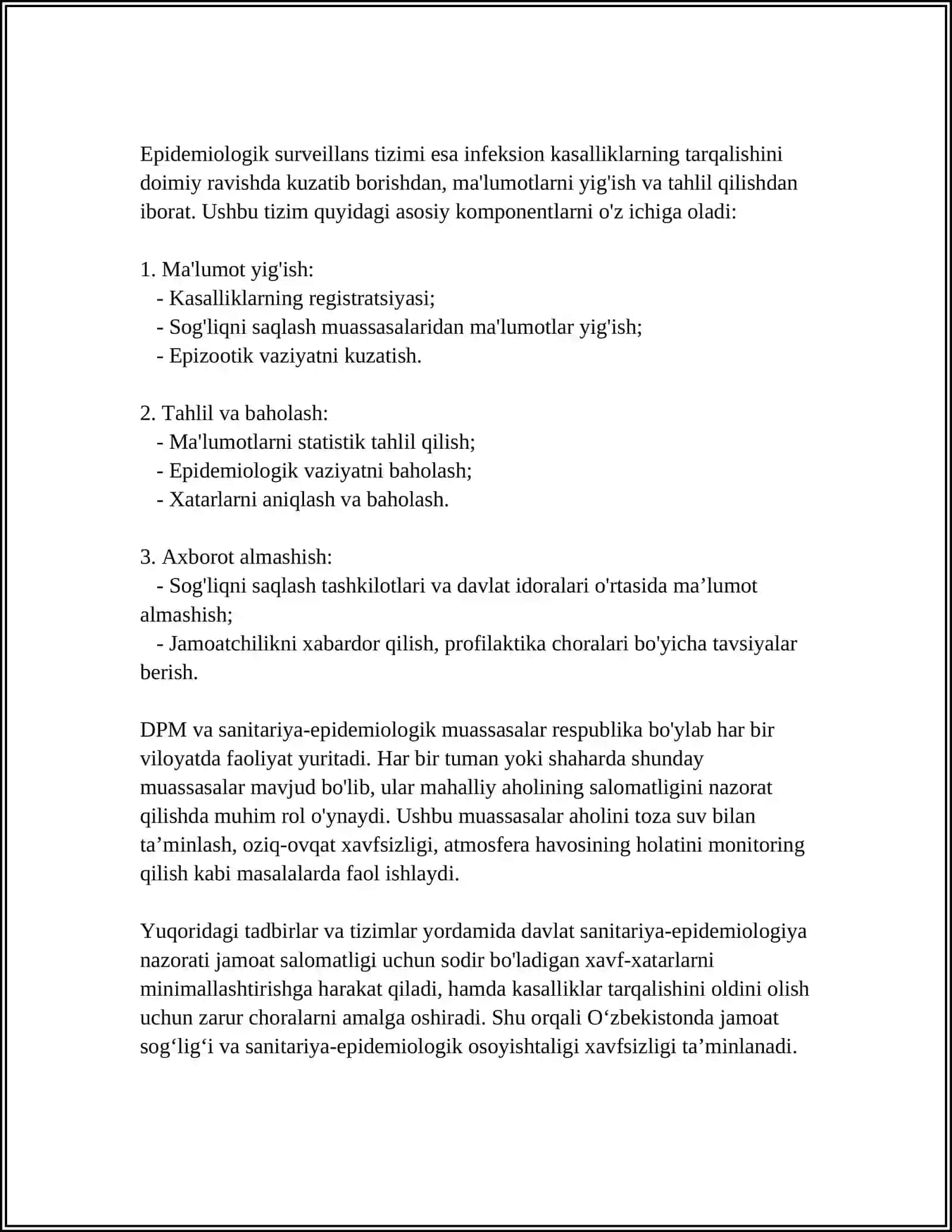DAVOLASH PROFILAKTIK MUASSASALAR (DPM) VA SANITARIYA-EPIDEMIOLOGIK MUASASALARDA EPIDEMIYAGA QARSHI ISHLARNI TASHKILLASHTIRISH XUSUSIYATLARI 4