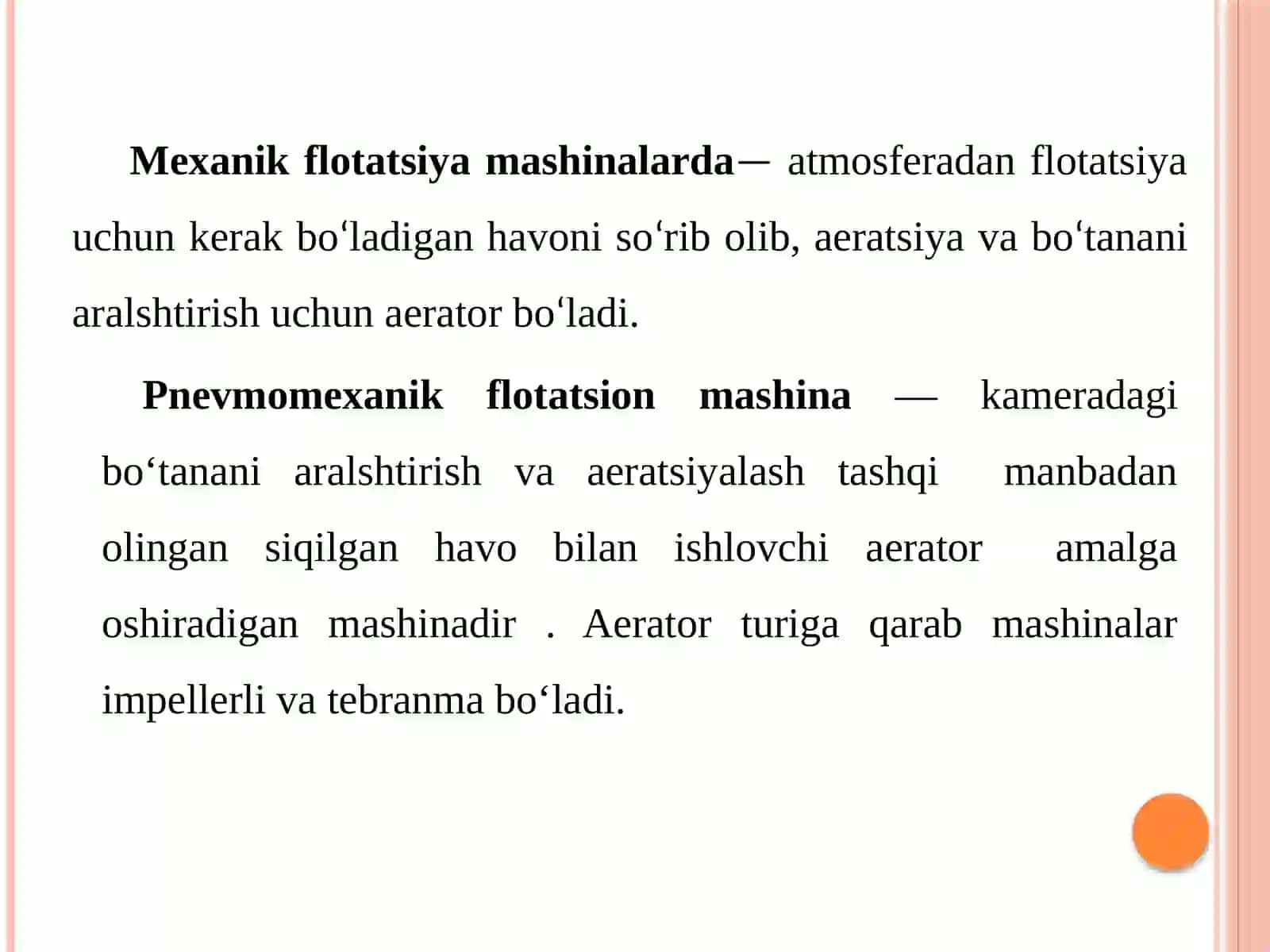 Unumdorligi 140 t/soat bo'lgan flotatsion qurilmani tanlash va hisoblash 4
