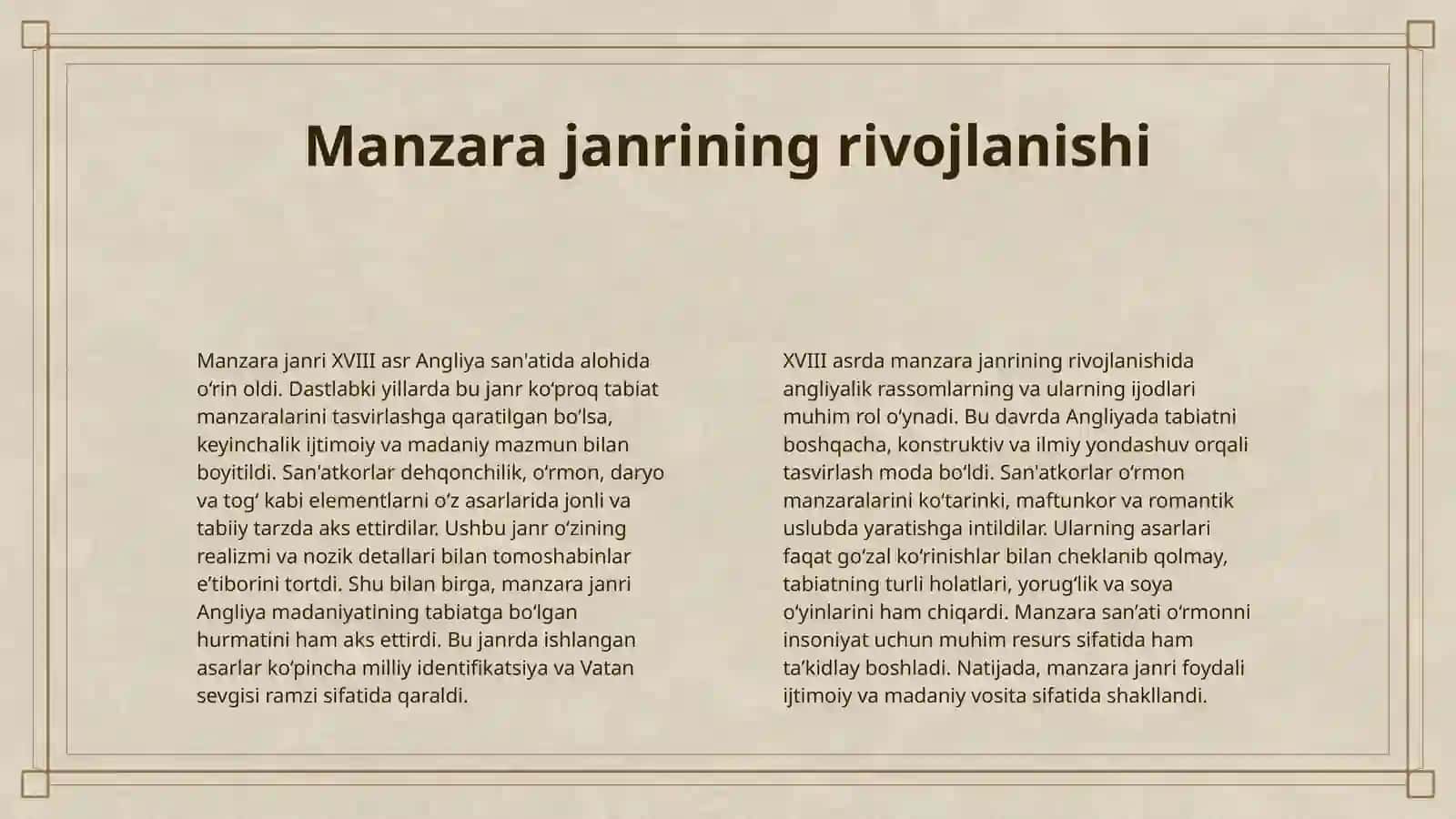 XVIII АСР АНГЛИЯ САНЪАТИДА ТОМАС ГЕЙНСБОРО АСАРИ “ЎРМОН МАНЗАРАСИ” 4