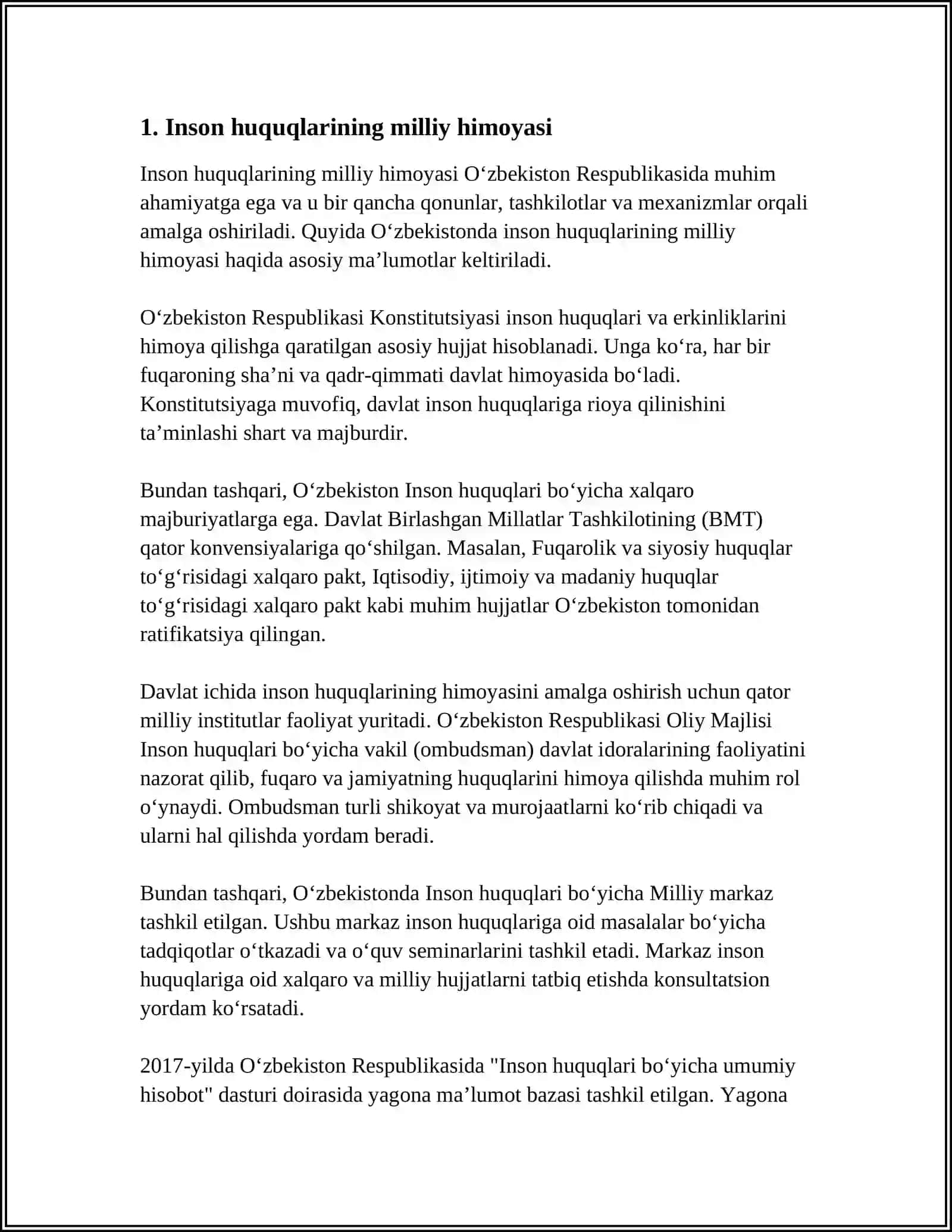 YANGI OʻZBEKISTONDA INSON HUQUQLARI VA ERKINLIKLARINING KAFOLATI 4