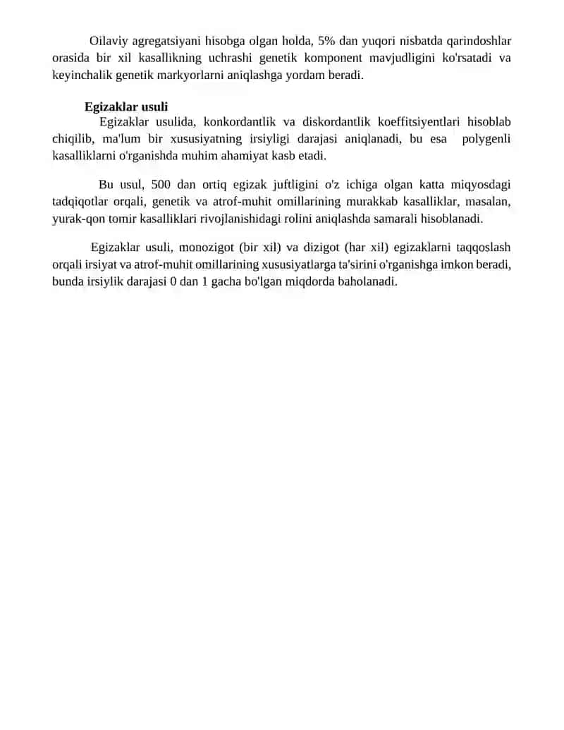 Odam genetikasini o'rganish usullari: geneologik, populyatsion statistik va egizaklar usuli 4