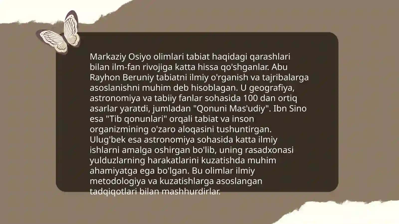 Oʻrta arslarda Markaziy Osiyoda tabiat haqidagi tushunchalarning rivojlanishi 4