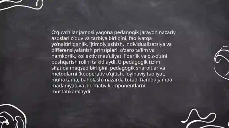 Oʻquvchilar jamosi yagona pedagogik jarayonning asosiy shakli 4