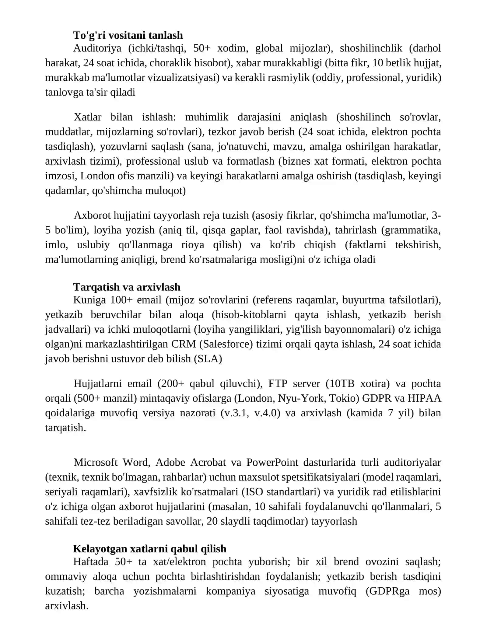 Ma’lumot-axborot hujjatlarini tayyorlash va xizmat yozishmalarini amalga oshirish 4