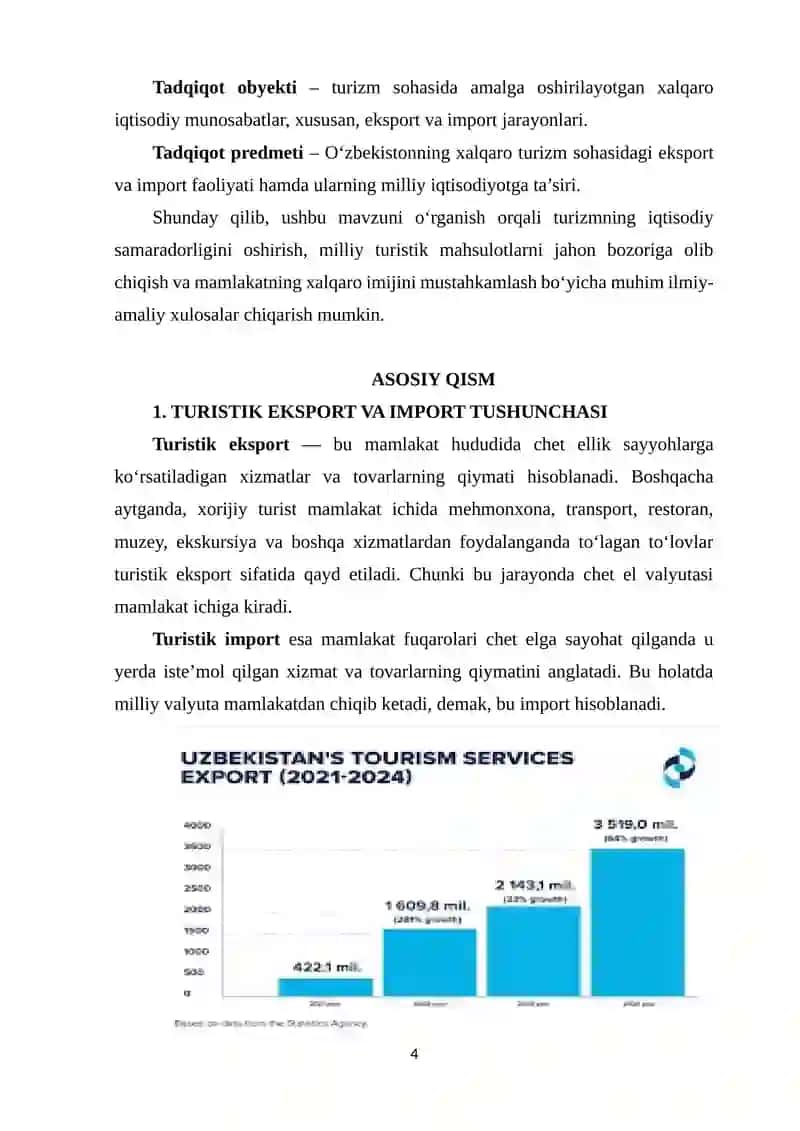 TURISTIK EKSPORT VA TURISTIK IMPORT MAVZUSIDA REFERAT 4