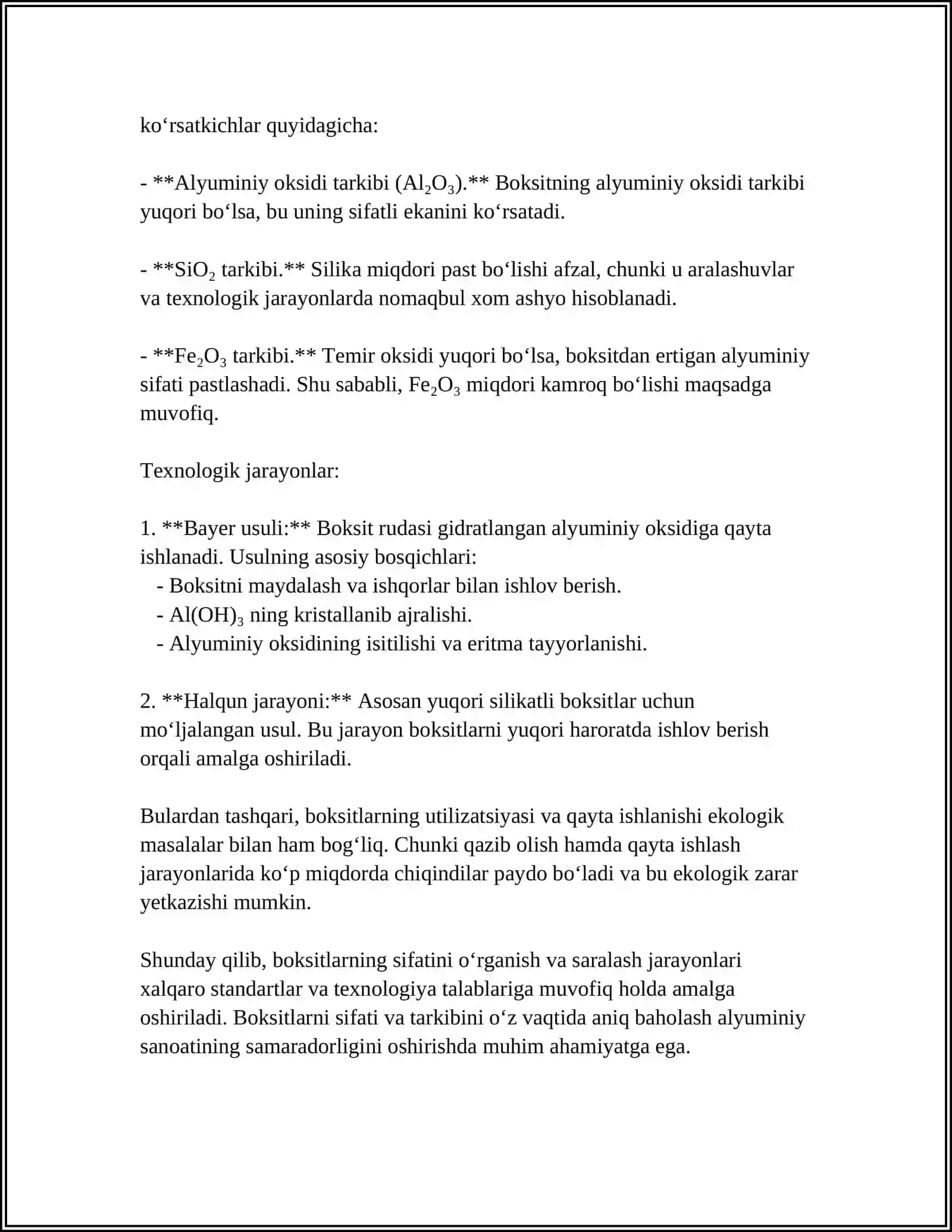 BOKSITNI QAYTA ISHLASHGA TAYYORLASH. BOKSITNI TANLAB ERITISH 4