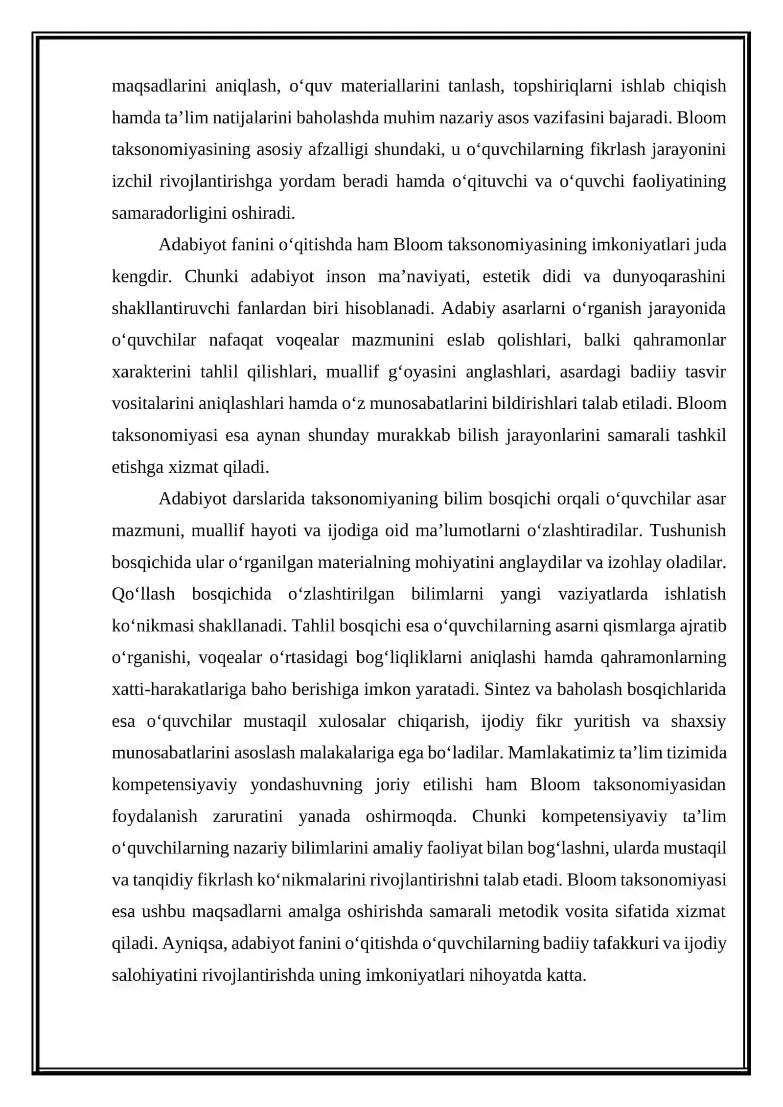 Blum taksonomiyasi va uning adabiyot o‘qitishdagi ahamiyati. 4