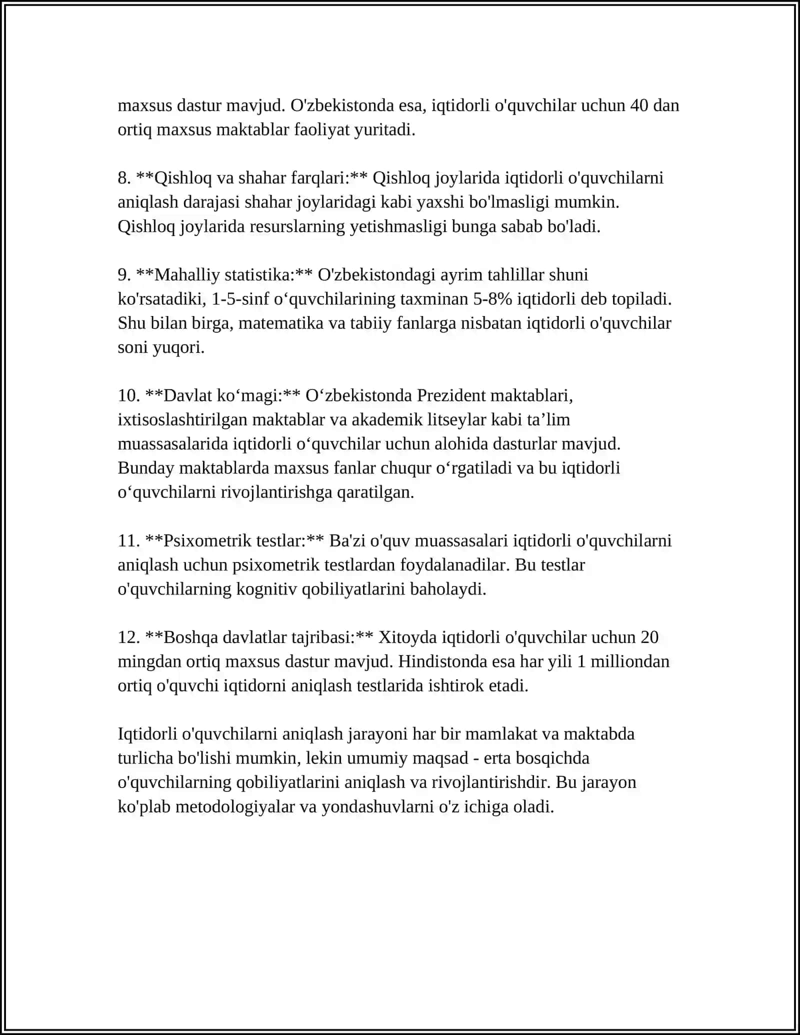 BOSHLANG'ICH SINFLARDA MATEMADIKADAN IQTIDIRLI O'QUVCHILAR BILAN ISHLASH 1-SINF MISOLIDA 4
