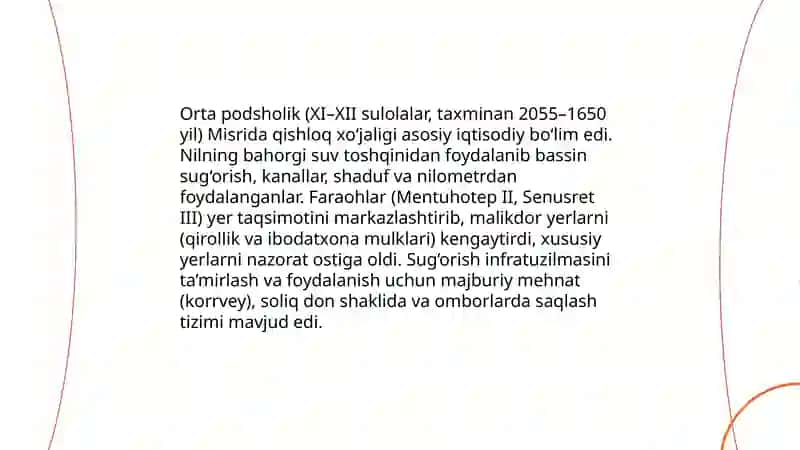 Oʻrta podsholik davrida Misr madaniyati va ishlab chiqarish 4