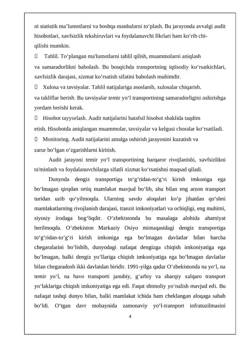 TEMIR YO‘L TRANSORTIDA AUDIT fani KURS ISHI 4