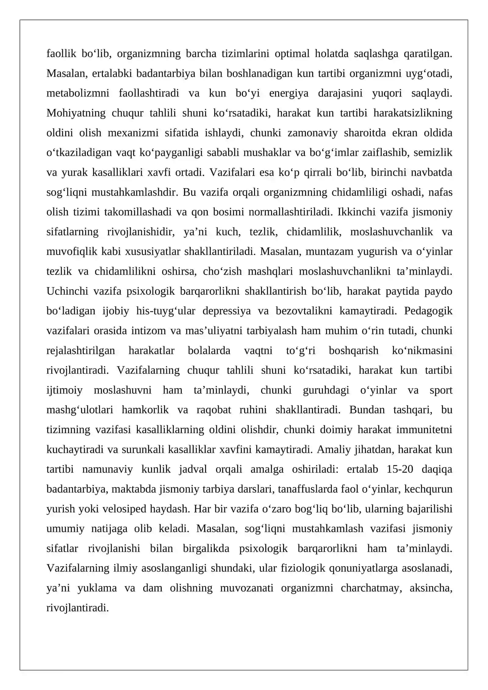 O‘quvchilarning harakat kun tartibini shakllantirishga yo‘naltirilgan jismoniy tarbiya 4