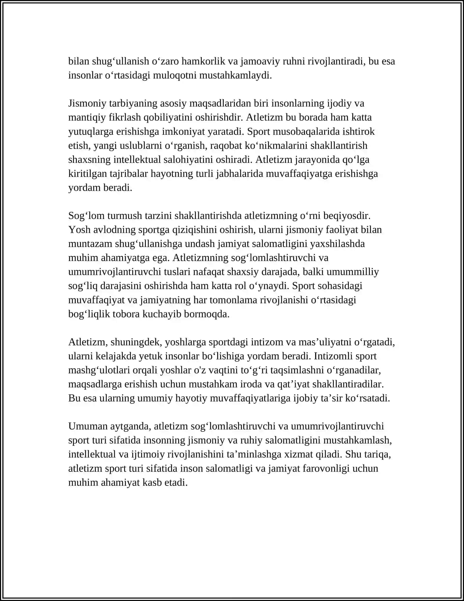 SOGʻLOMLASHTIRUVCHI VA UMUMRIVOJLANTIRUVCHI SPORT TURI SIFATIDA ATLETIZMNING TA'RIFI 4
