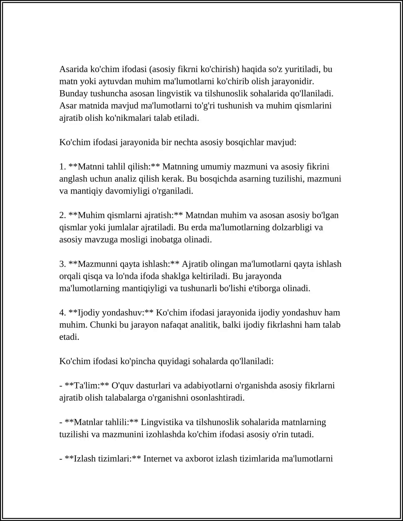 UFQ ASARIDAN (LAKUNA,KO'CHIM, VA RAMZ)GA MISOLLAR KELTIRING.ASAR SYUJETINING QAYSI QISMIDA KELTIRILGANLIGIGA NUSXA KELTIRING 4