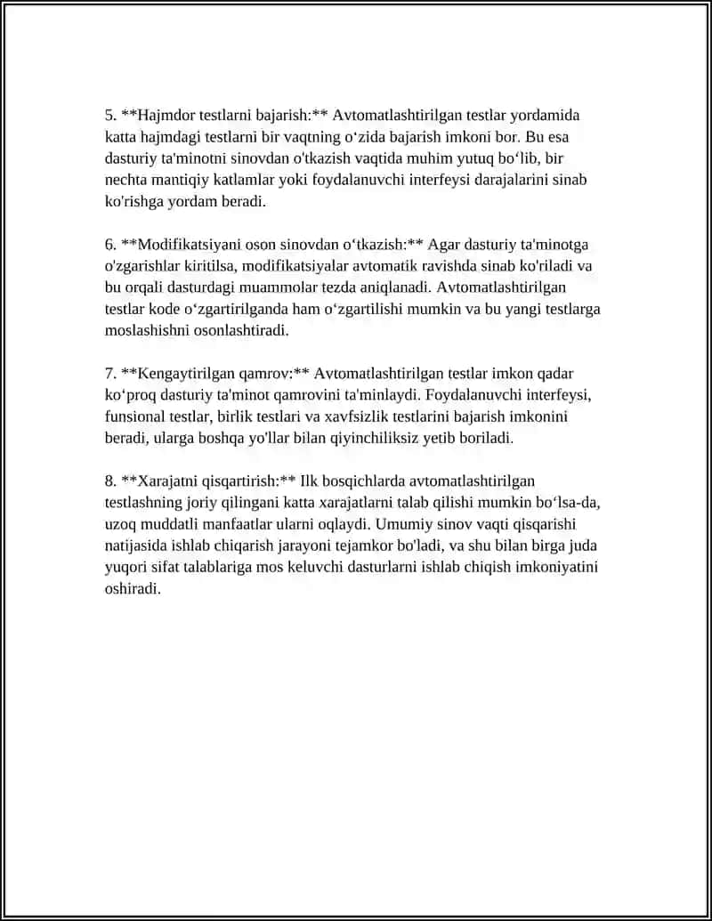 AVTOMATLASHTIRILGAN TESTLASH (AUTOMATED TESTING) 4