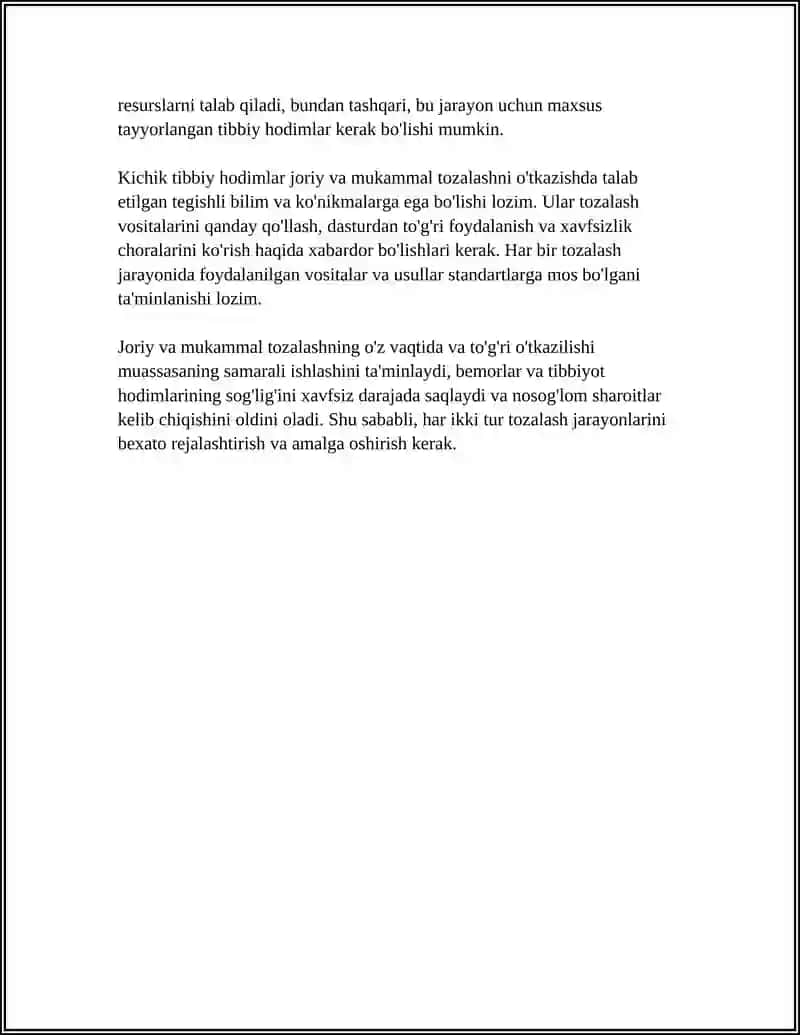 JORIY VA MUKAMAL TOZALOV KICHIK TIBIY HODIMLAR UCHUN 4