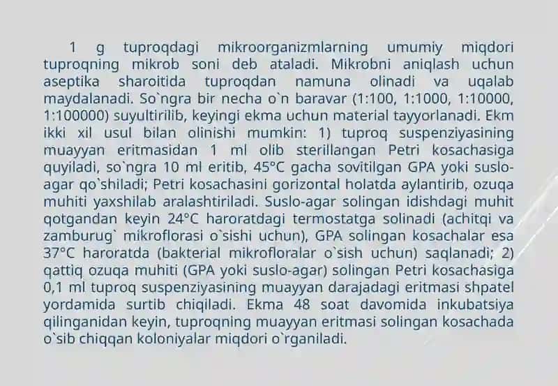 Atrof-muhitdagi sanitarchi-mikroorganizmlarni aniqlash usullari 4