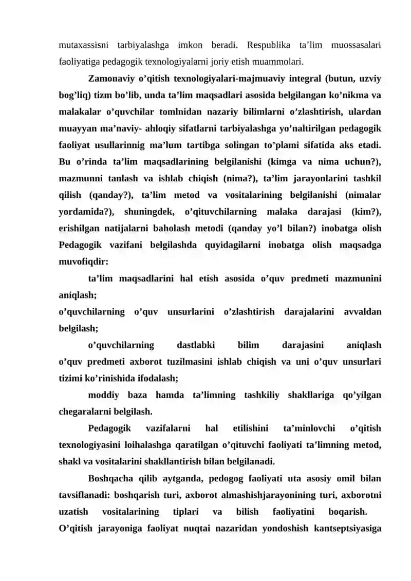 PEDAGOGIK KOMPETENTLIKNI SHAKLLANTIRISHDA TA`LIM TEXNOLOGIYASINING TADBIG`I 4