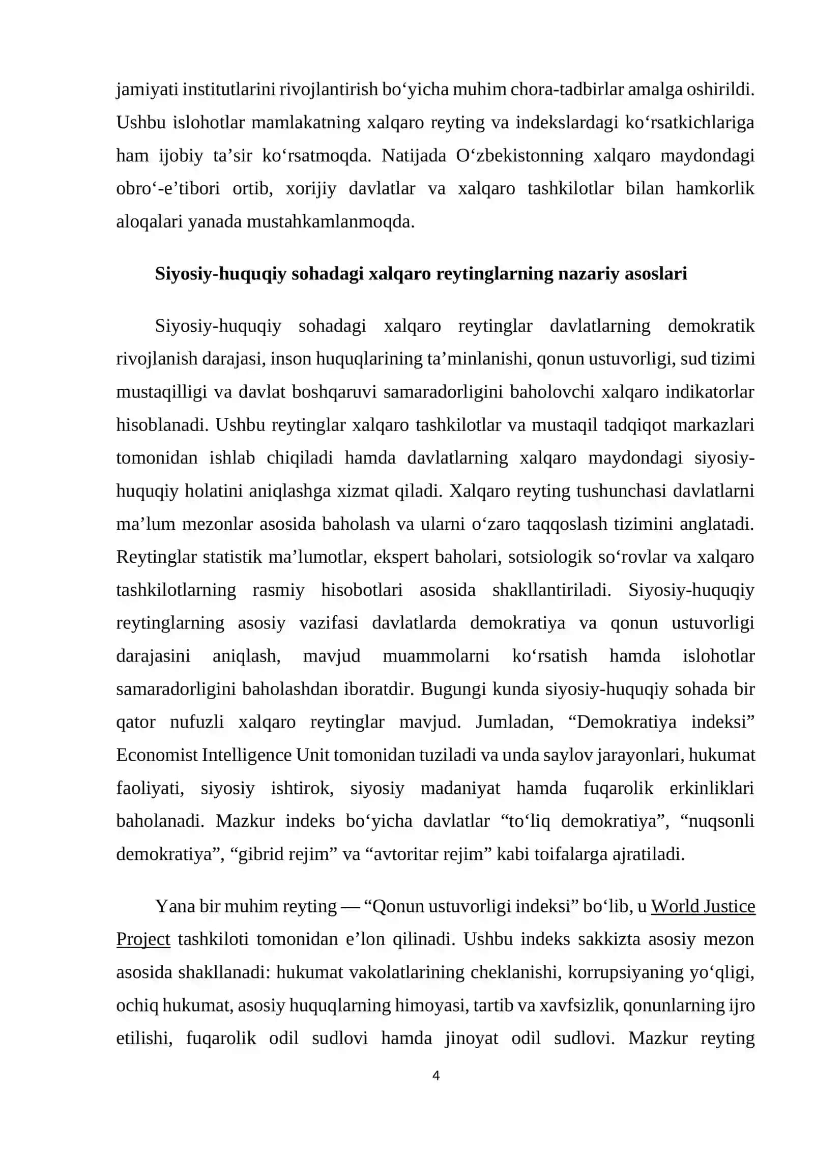 Siyosiy huquqiy sohadagi ustuvor xalqaro reytinglar 4