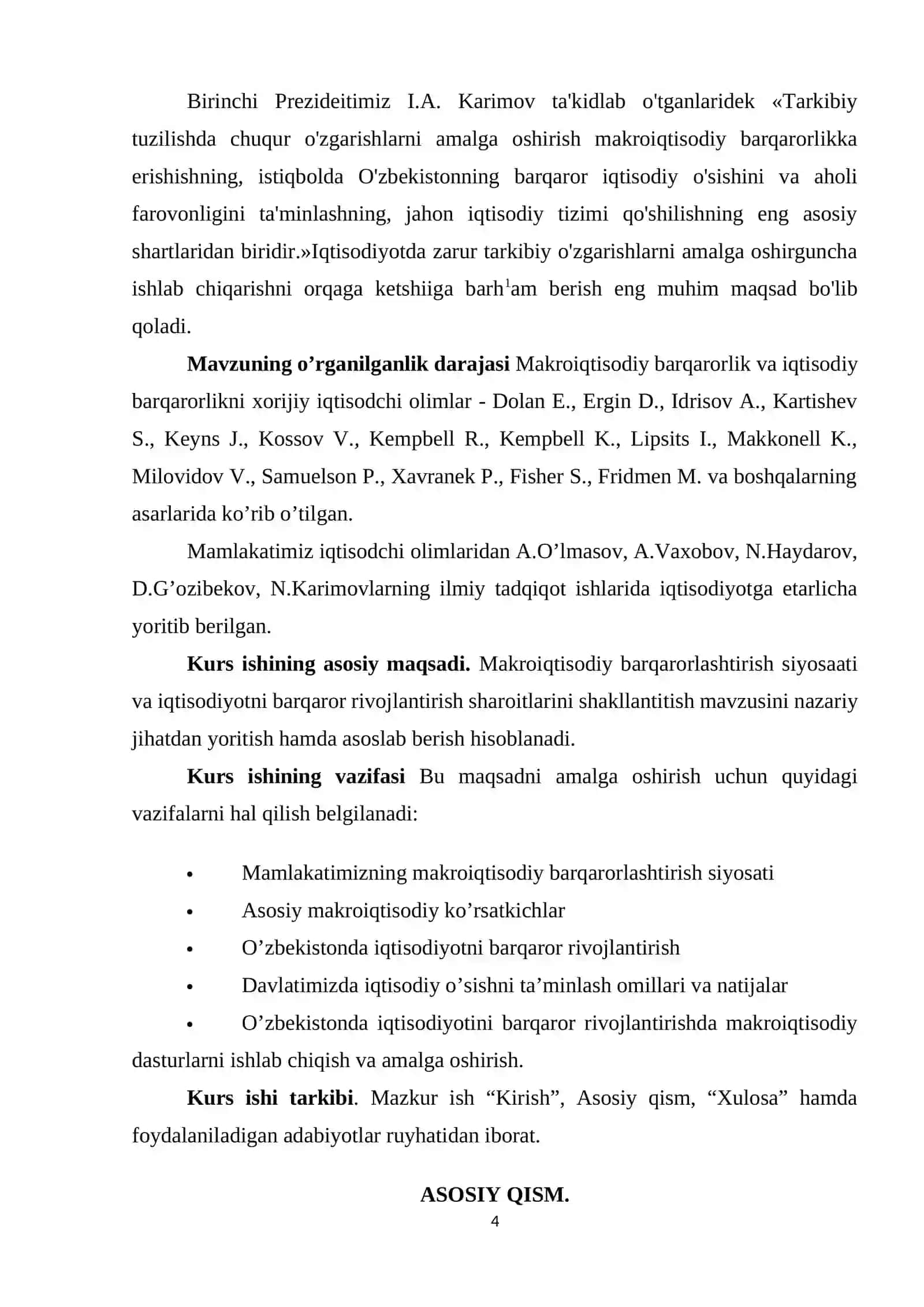 “MIKROIQTISODIYOT. MAKROIQTISODIYOT” fanidan KURS ISHI 4
