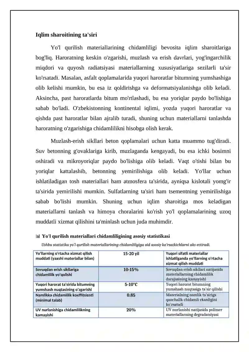 Yo‘l qurilish materiallari va mahsulotlarining uzoqqa chidamliligi 4