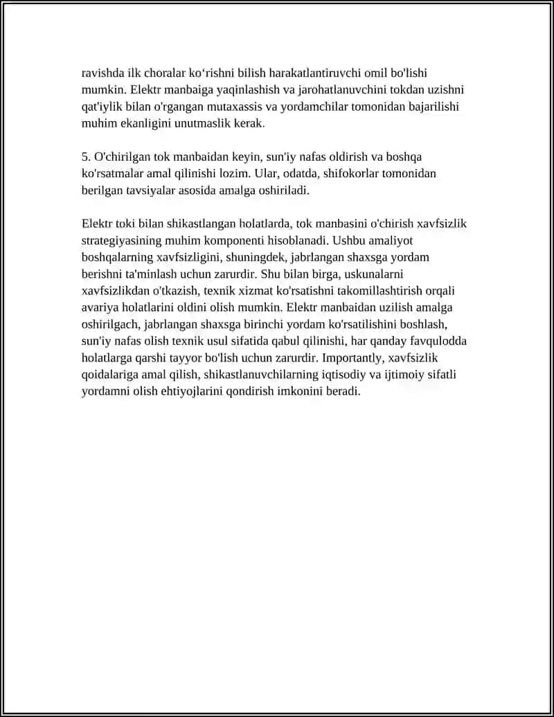 ELEKTR TOKI DAN SHIKASTLANGAN DA SUN'IY NAFAS OLDIRISHGA AMAL QILADIGAN QOIDALAR 4