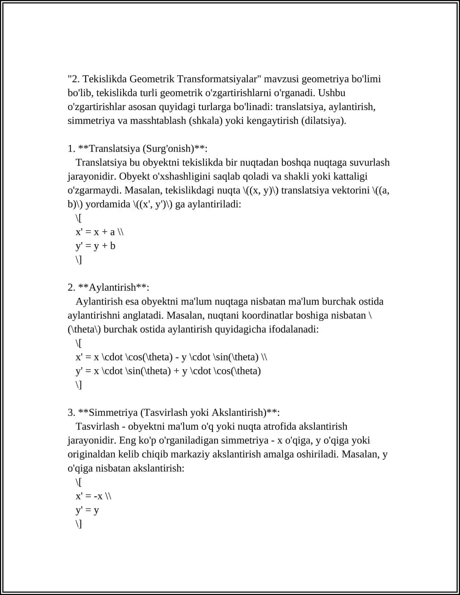 IKKI TEKISLIKNING PERSPEKTIV AFFIN MOSLIGI.TEKISLIKDAGI PERSPEKTIV-AFFIN MOSLIK.PERSPEKTIV-AFFIN MOSLIKNING BOSH YO'NALISHLARI 4