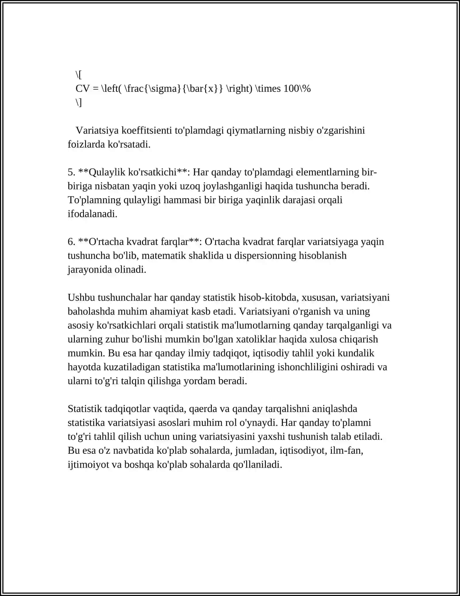 STATISTKA VARYATSANI BAHOLOSH USULARI VA DISPERSIYON TAHLIL ASOSLAR 4