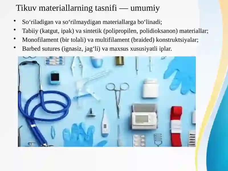 ZAMONAVIY TIKUV MATERIALLARI.STERILIZATSIYA OLDI TAYYORGARLIGI VA STERILIZATSIYA SIFATINI ANIQLASH USULLARI 4