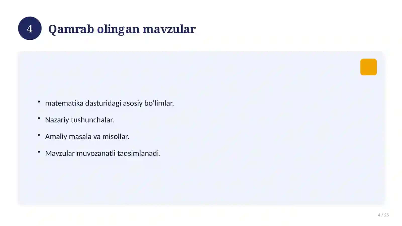 Matematika fanidan 7-sinf test savollari to'plami 4