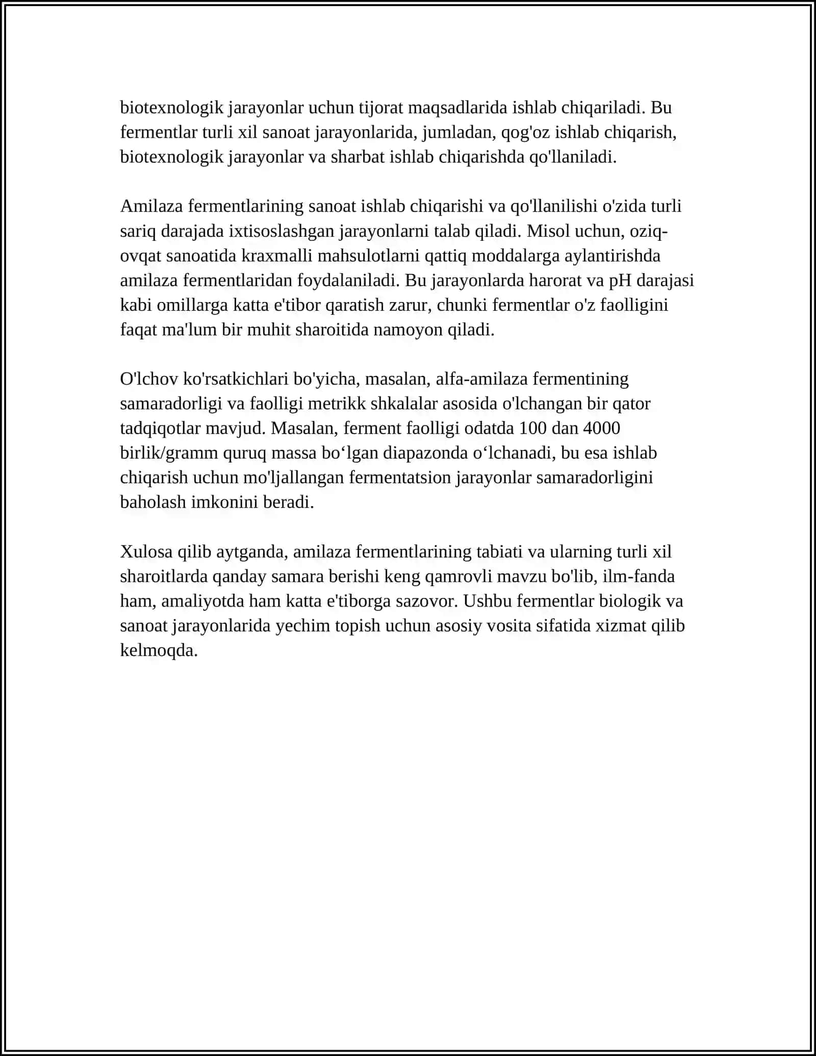 SÒLAK TARKIBIDAGI AMILAZA FERMENTINI KRAXMALNING GIDROLIZLANISHIGA TASIRI. FERMENTLAR AKTIYLIGIGA ETISH JARAYONLARI 4