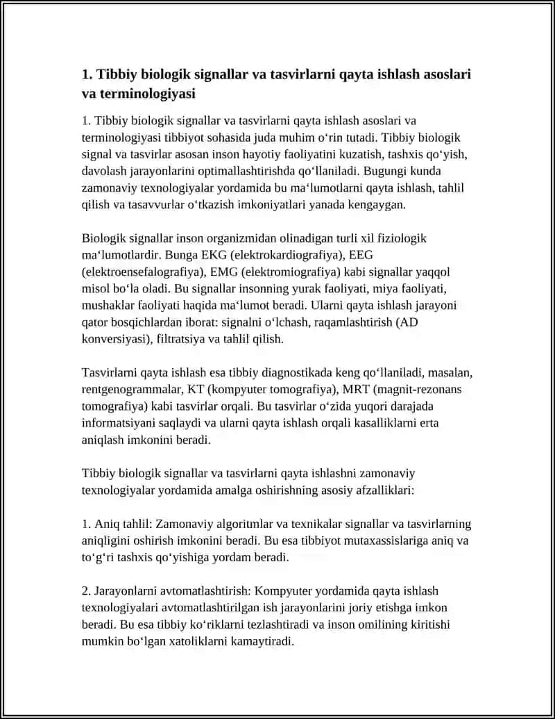 Tibbiy Biologik Signal Va Tasvirlarni Qayta Ishlash Usullari 4