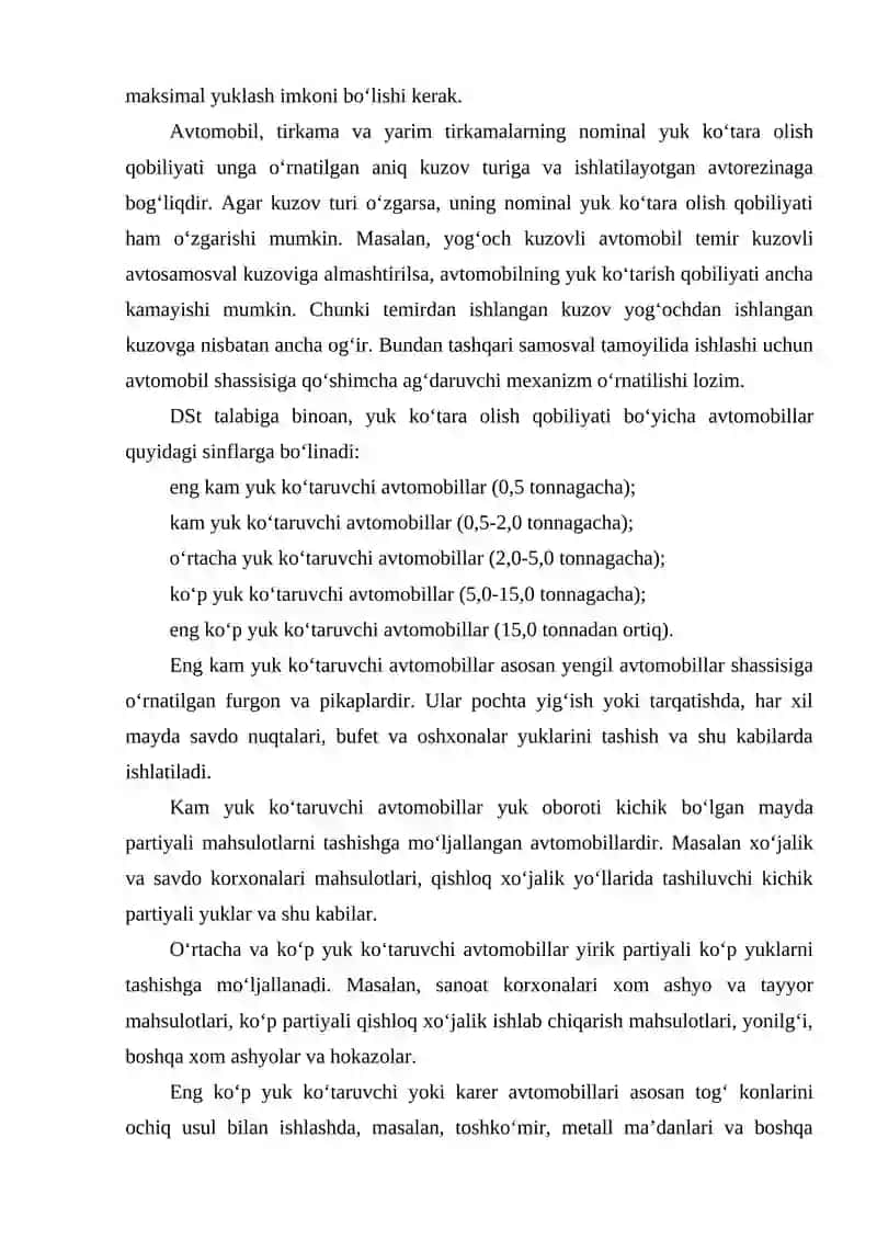 АVTOMOBIL TRАNSPORTINING TEXNIK-IQTISODIY TАVSIFI VА RIVOJLАNISH MUАMMOLАRI 4