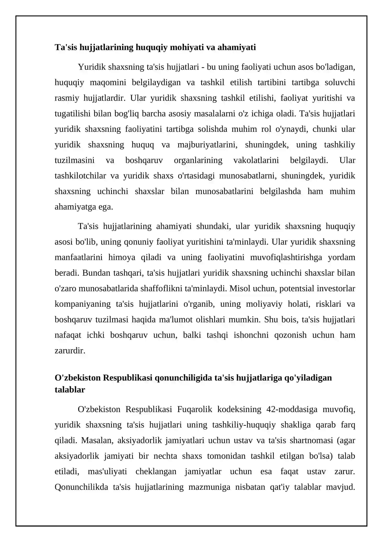Yuridik shaxsning ta'sis hujjatlari va uning ahamiyati 4