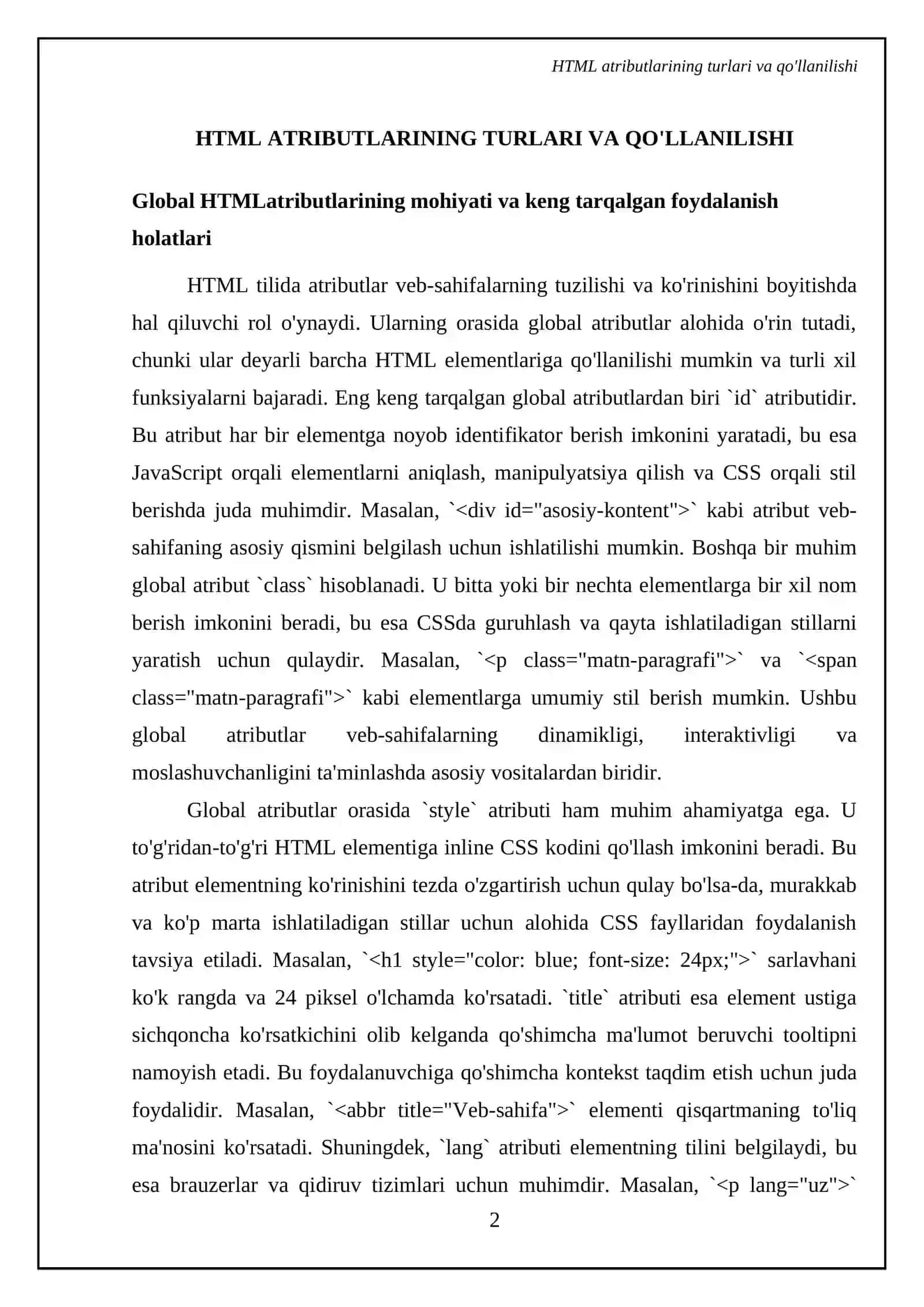 HMTL tilida atributlar bas betlar jadval yaratish 4