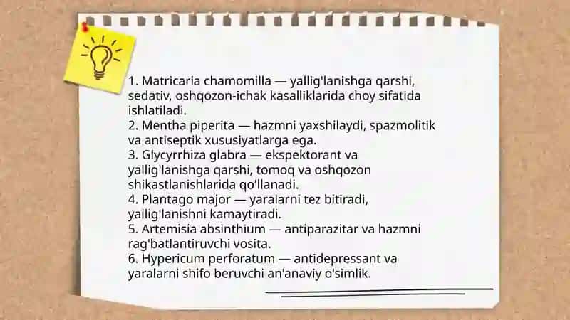 Dorivor o'simliklar Xalq tabobatida va medidsida 4