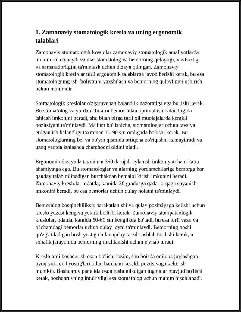 Zamonaviy stomatologik kreslo va uning ergonomik talablari 4
