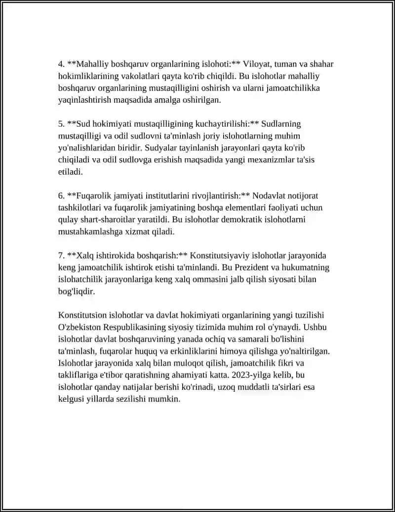MUSTAQILLIK YILLARIDA DAVLAT BOSHQARUVI TIZIMIDA AMALGA OSHIRILGAN ISLOHOTLAR 4