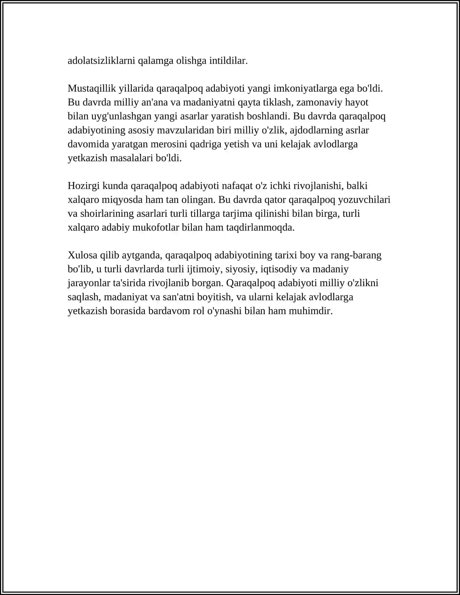 NUKUS MEMLEKETLIK PEDAGOGIKA INSTITUTI TURKIY TILLAR FAKULTETI QARAQALPOQ TILI HAM ADEBIYATI KECHKI TALIM 2 KURS TALABASI 4
