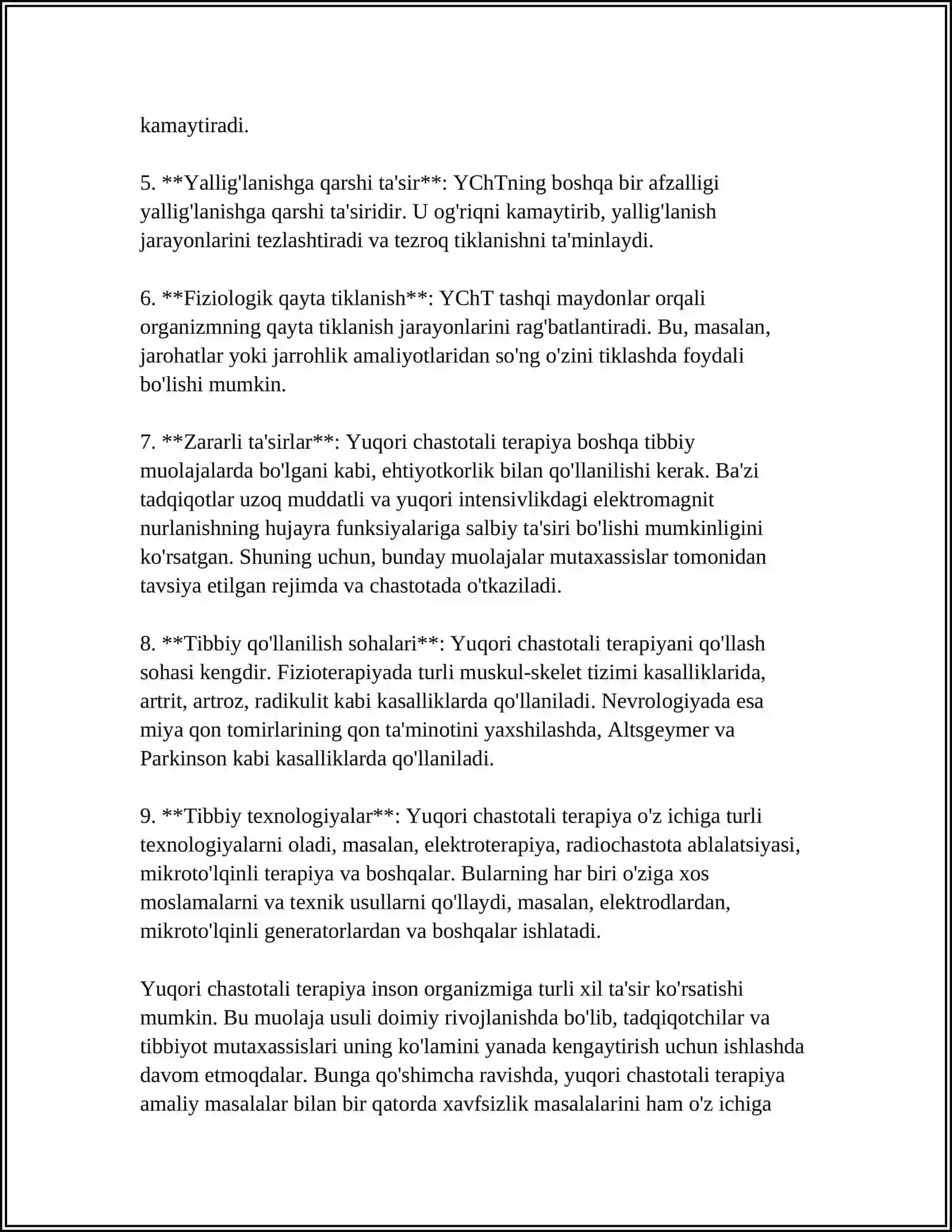 PAST VA YUQORI CHASTOTALI FIZIOTERAPEVTIK APPARATLAR.ULAR ISHLASHINING FIZIK ASOSLARI 4