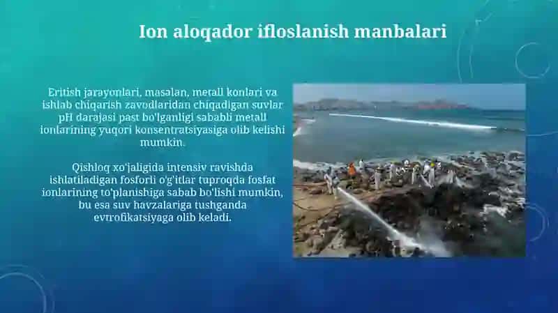 Tuproq va suvning ifloslanishiga ion bogʻlanishli birlik manbalarini aniqlash va tozalash 4