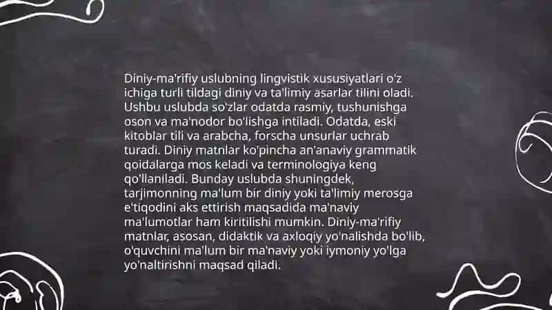 Diniy-ma'rifiy uslubning o'ziga xos xususiyatlari 4