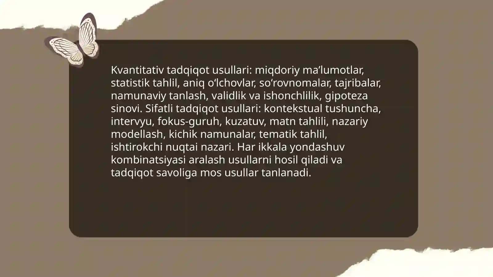 Ilmiy tadqiqot metodlari, abrabatsiya, test, tajriba, tahlil metodlari 4