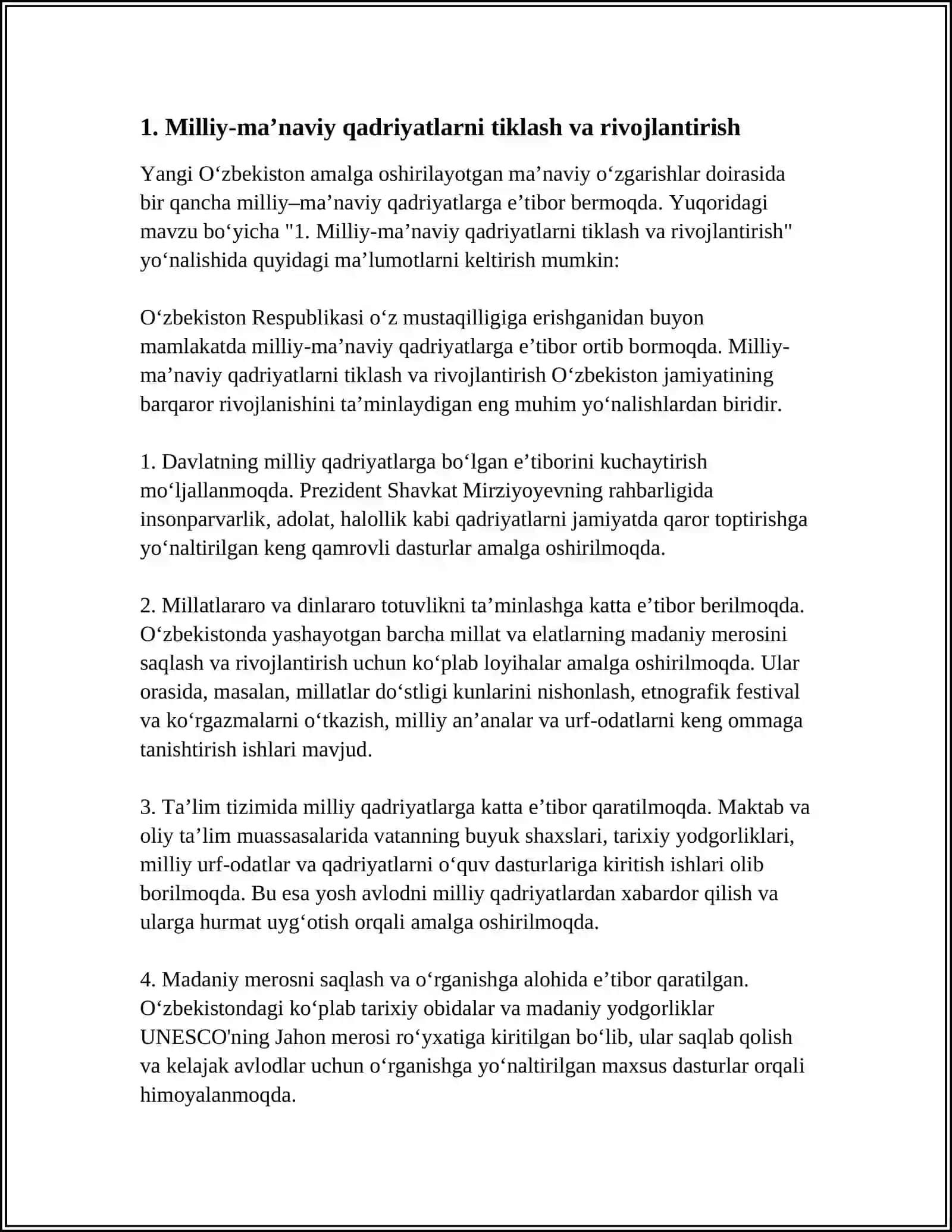 YANGI O’ZBEKISTONDA AMALGA OSHIRALAYOTGAN MANAVIY O’ZGARISHLAR 4