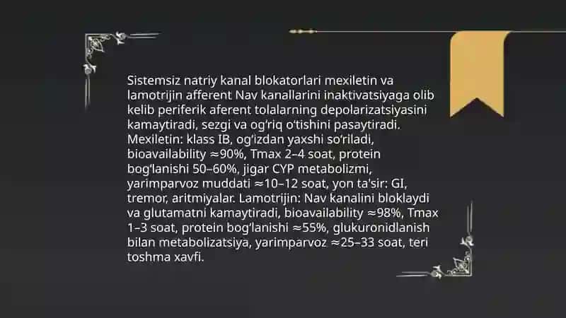 Umumiy farmakalogya dori moddalarning farmakalogya va farmakinetikasi Afferen nerf tizimiga tasir etuvchi dori vositalari 4