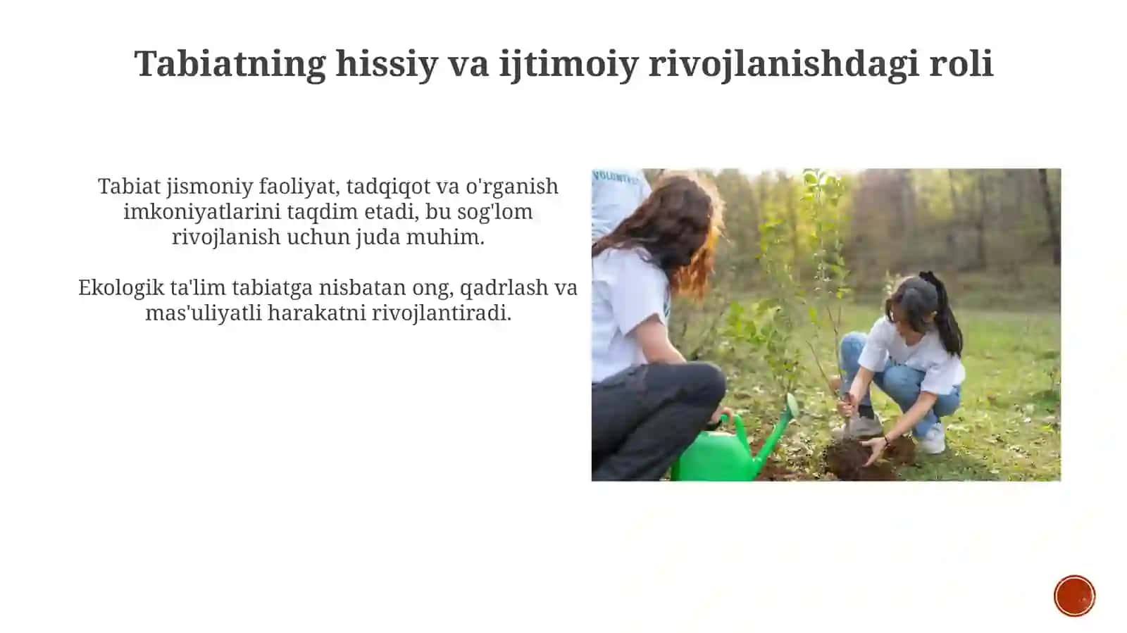 Inson rivojlanishida tabiatning roli haqida masalalarni yoritilishi. Tabiat bilan tanishtirish fanining fanlar kesimidagi tutgano o‘rni 4
