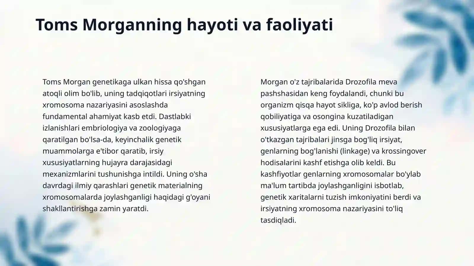 Toms Morgen xramasoma nazariyasi. Jins genetikasi 4