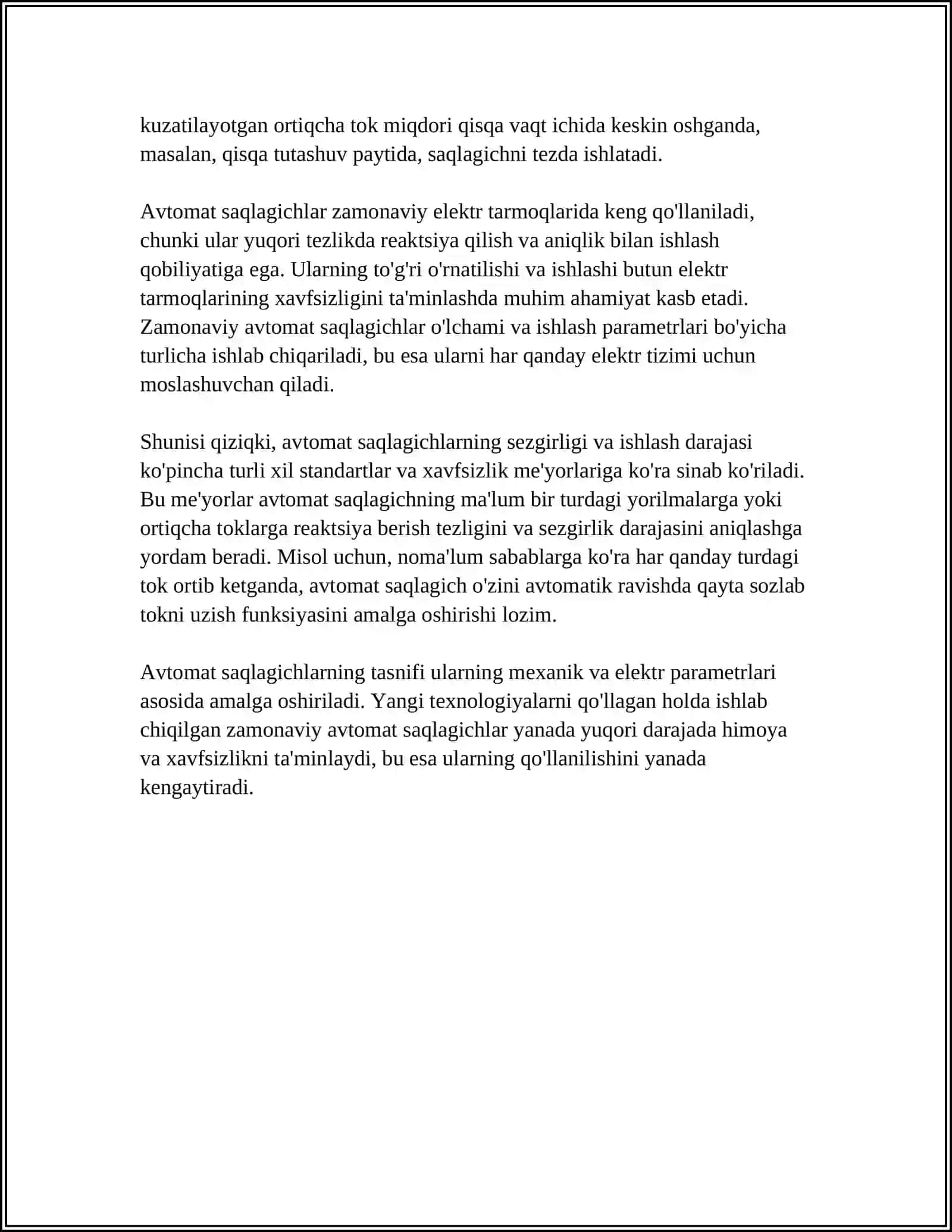 ELEKTOR APARATLARI VA AFTOMATLASHTRISH VOSITALARI FANIDAN: AVTOMAT SAQLAGICHLAR TASNIFI 4