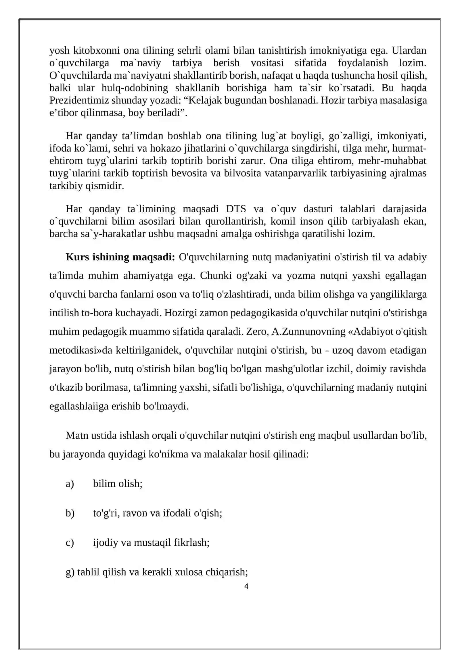 O'zbek tilini o'qitish metodikasi 4