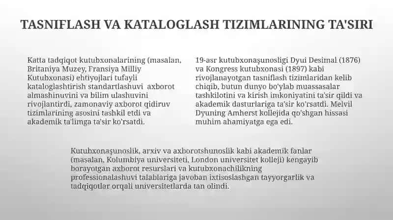 Kutubxonashunoslik fanining ilmiy o'quv fani sifatida paydo bo'lishi va shakllanishi 4