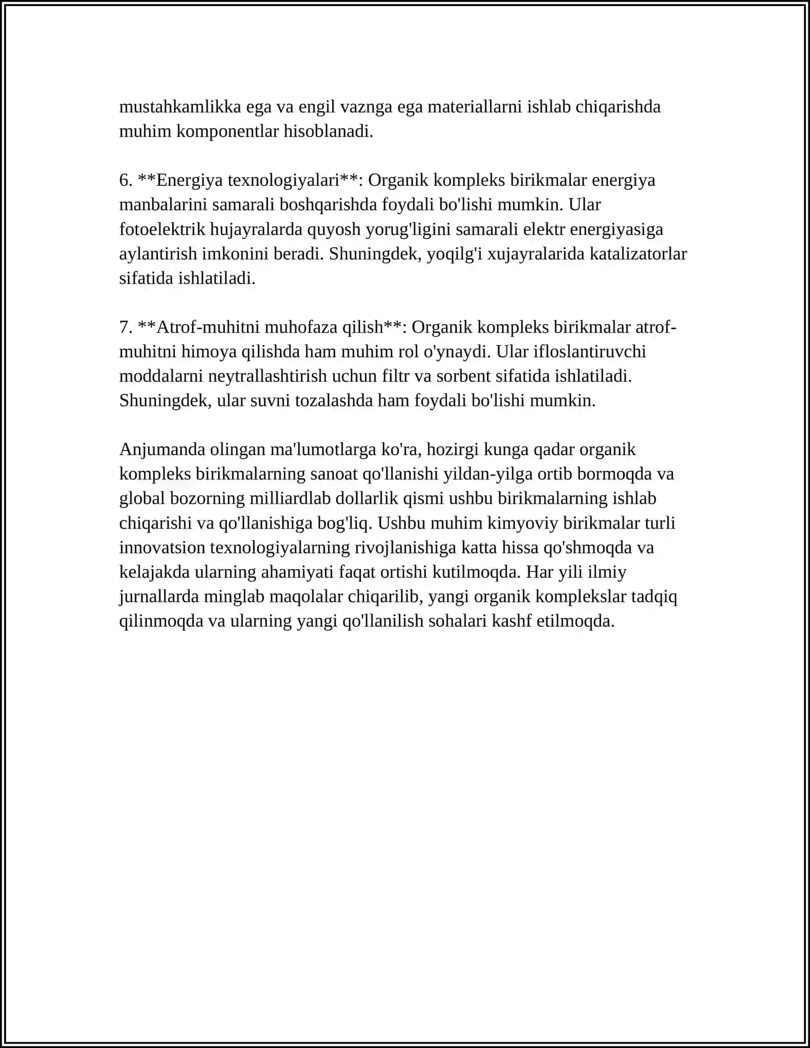 Organik kompleks birikmalarning texnologiyada qo‘llanilishi 4
